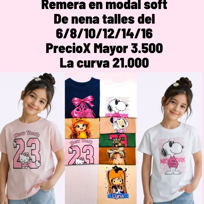 Remera de Nena en Tela Modal Soft Varios Dibujos