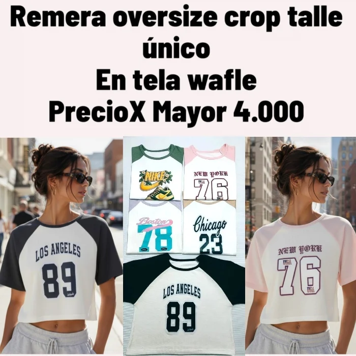Remera Crop Combinada en Tela Wafle de Dama Talle Único Abarca un Talle 3