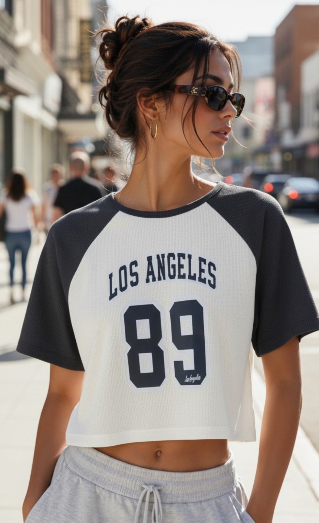 Remera Crop Combinada en Tela Wafle de Dama Talle Único Abarca un Talle 3 - Imagen 2