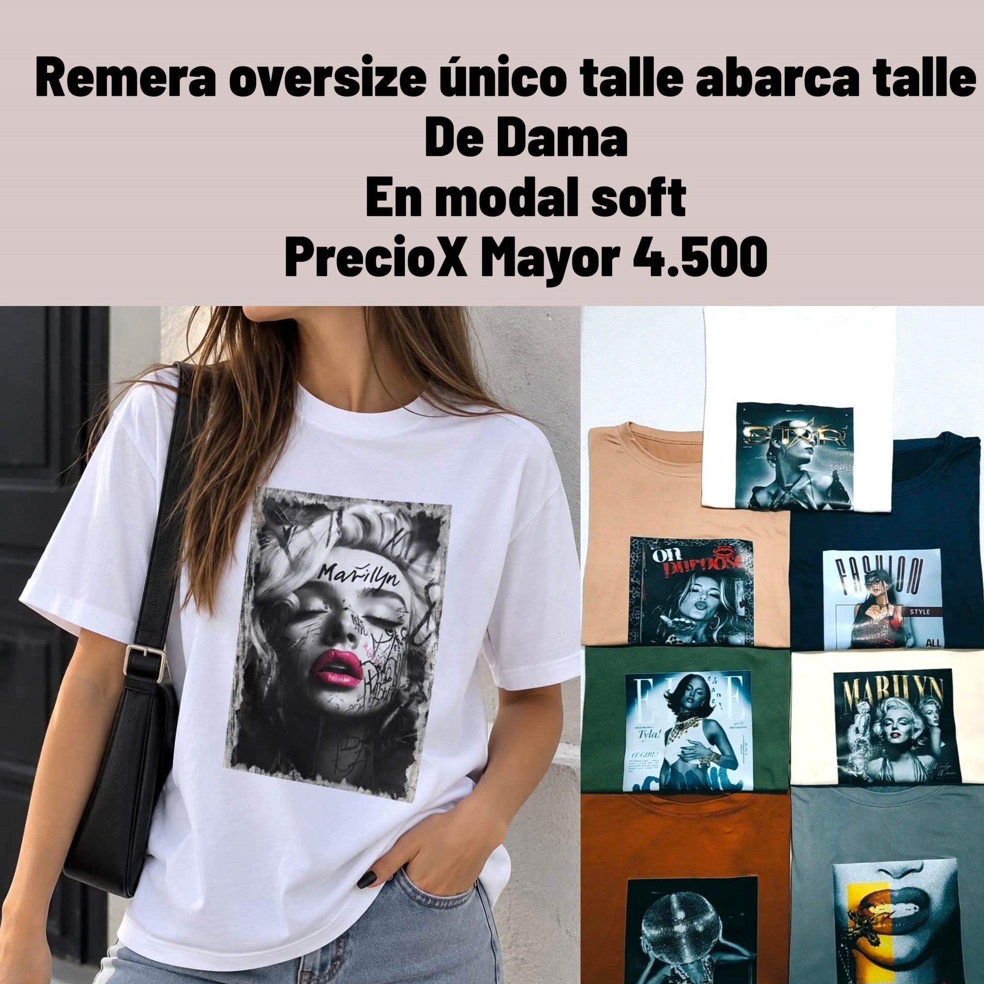 Remera Oversize Talle Único Abarca un Talle 6 en Modal Soft - Imagen 1