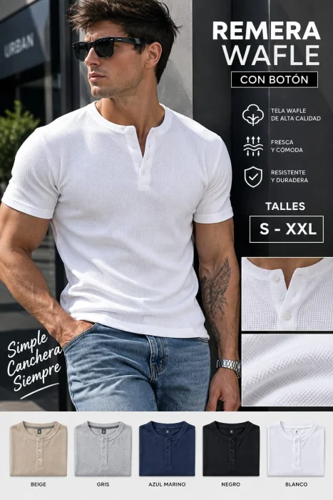 Remera Wafle Botón