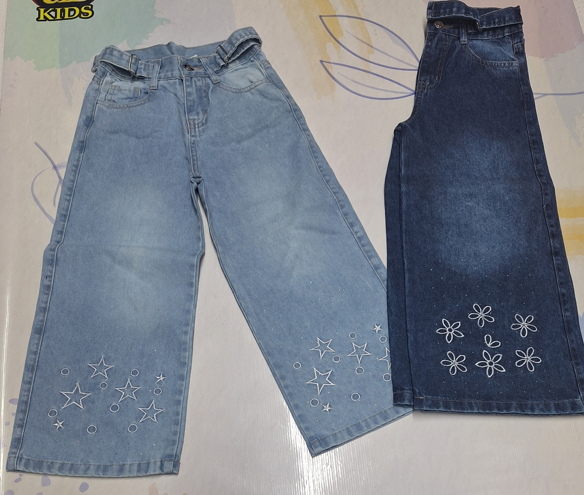 Palazo Jeans Bordado con Brillo y Regulador en la Cintura Nena - Imagen 2