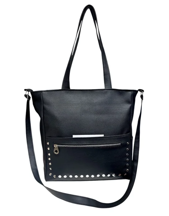 Bolso Cartera Tote Tachas  C/ Tres Bolsillos y Forrada 33× 35× Prof 12 Cm Aprox