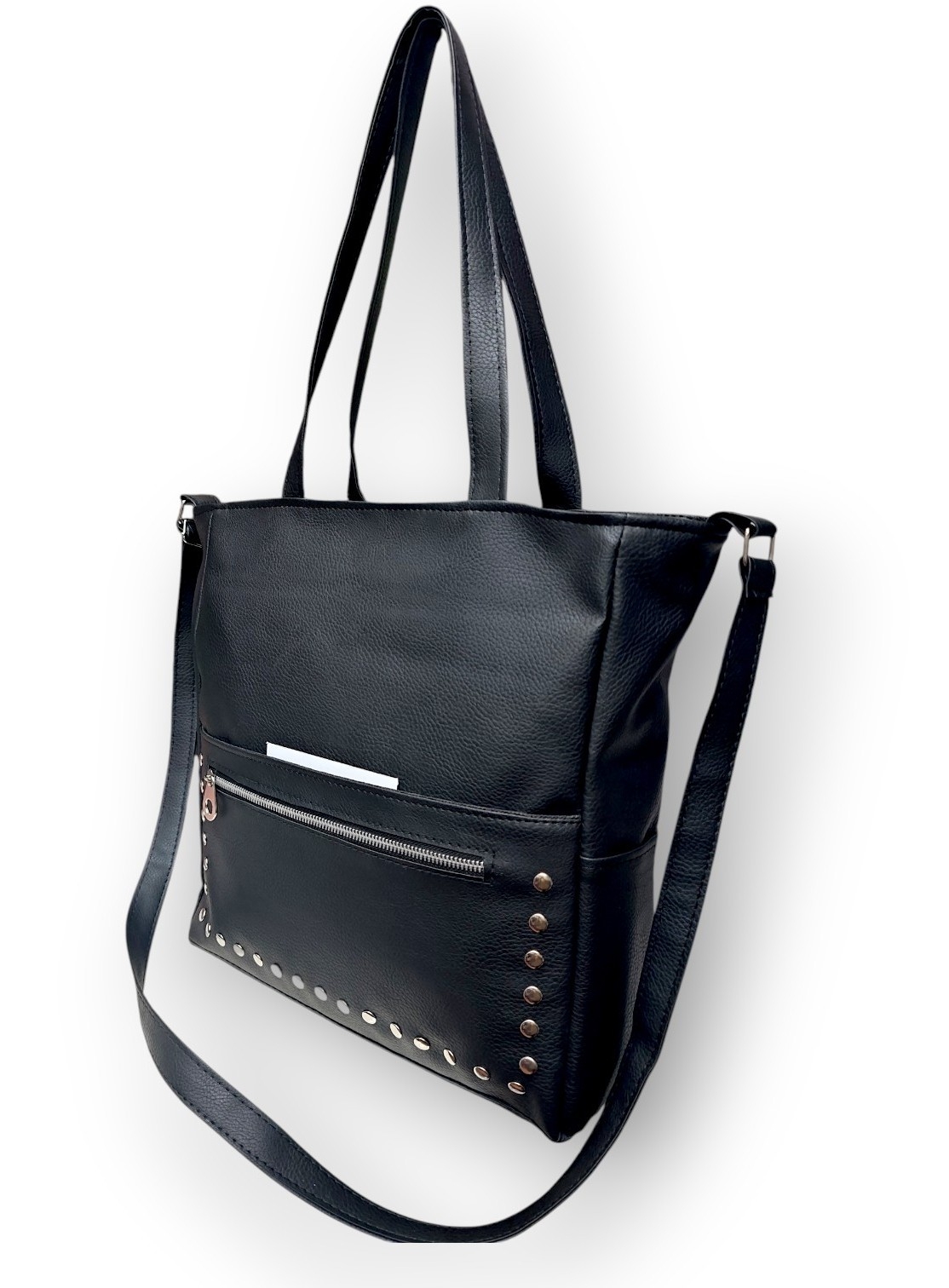 Bolso Cartera Tote Tachas C/ Tres Bolsillos y Forrada 33× 35× Prof 12 Cm Aprox - Imagen 2