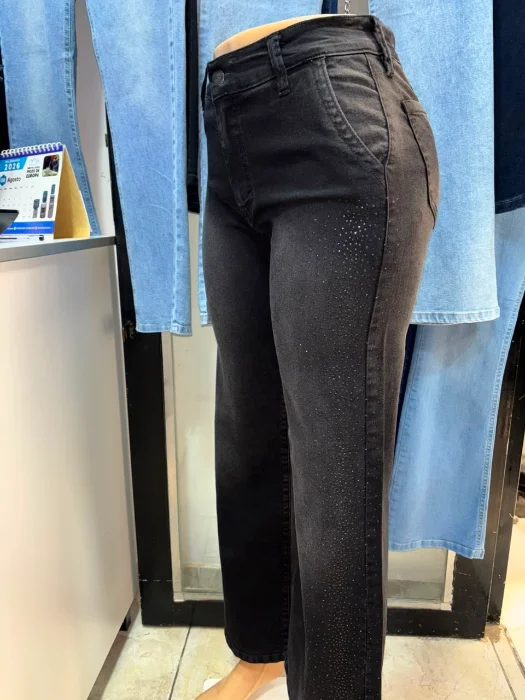 Wide Leg Bolsillos Sastrero y Brillos