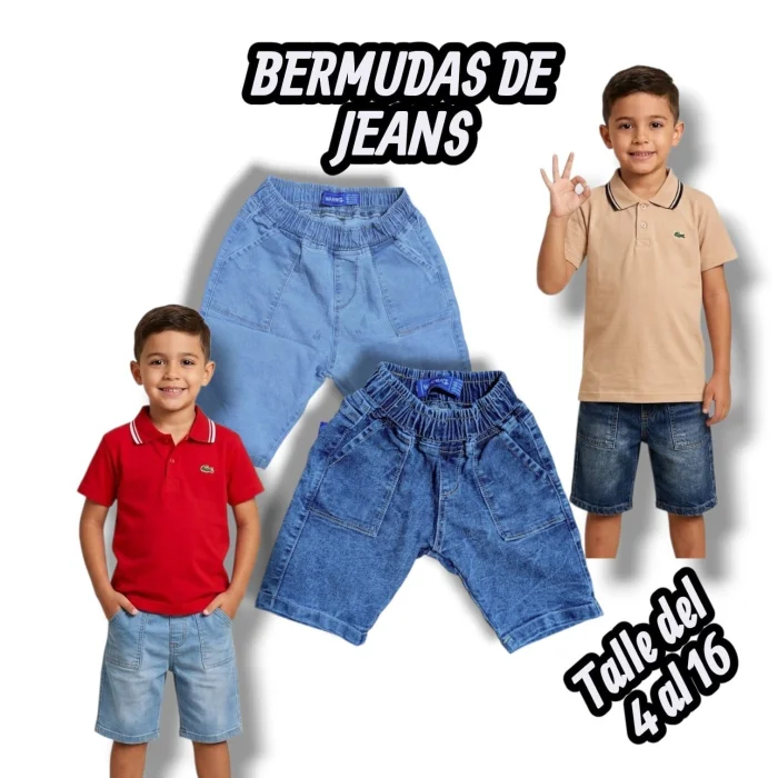 Bermudas de Jeans A1
c/elástico y Cordón
celeste Nevado y Azul Quebrado