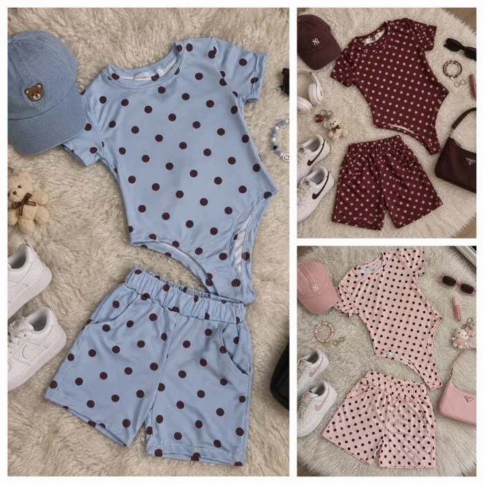 Conjuntos de Nena con Body y Short con Lunares