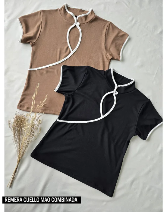 Remera Cuello Mao Combinada