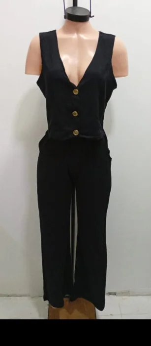 Conjunto Palazo y Chaleco de Lino Premium con Spandex para Dama Talles del 2 al 6