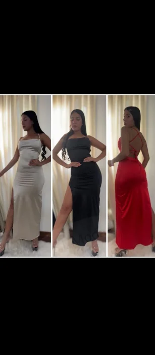 Vestidos Largo de Saten con Tajo Talles 2 y 4