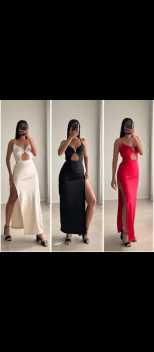 Vestido Largo con Tajo y Escote de Satén Talles 2 y 4
