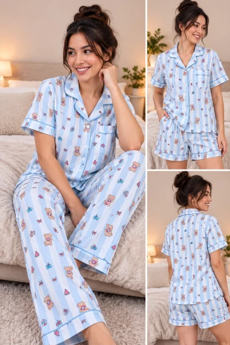 Pijamas 3 Piezas Importados Lino