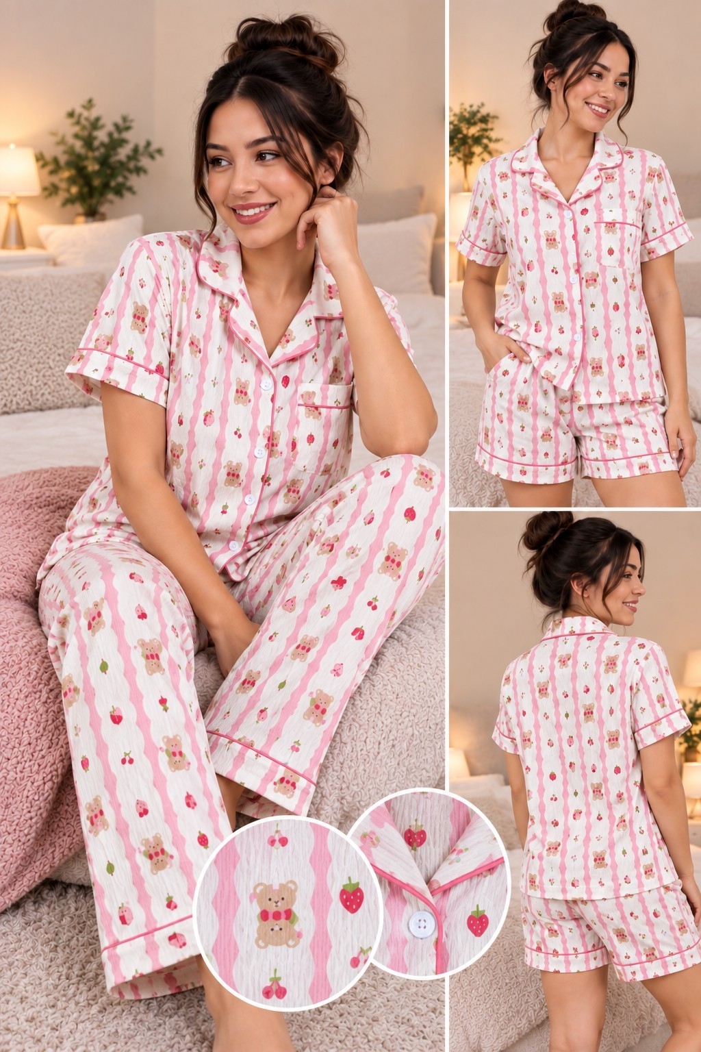 Pijamas 3 Piezas Importados Lino - Imagen 2