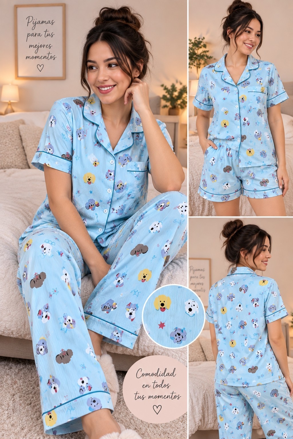 Pijamas 3 Piezas Importados Lino - Imagen 3