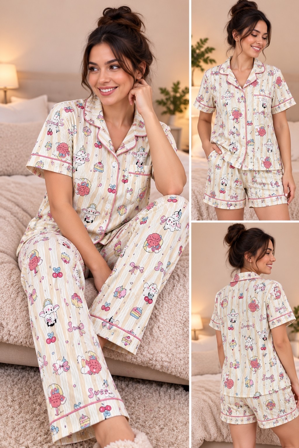 Pijamas 3 Piezas Importados Lino - Imagen 6