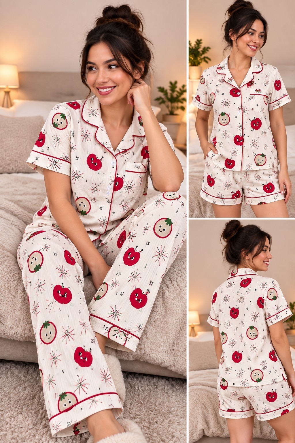 Pijamas 3 Piezas Importados Lino - Imagen 8