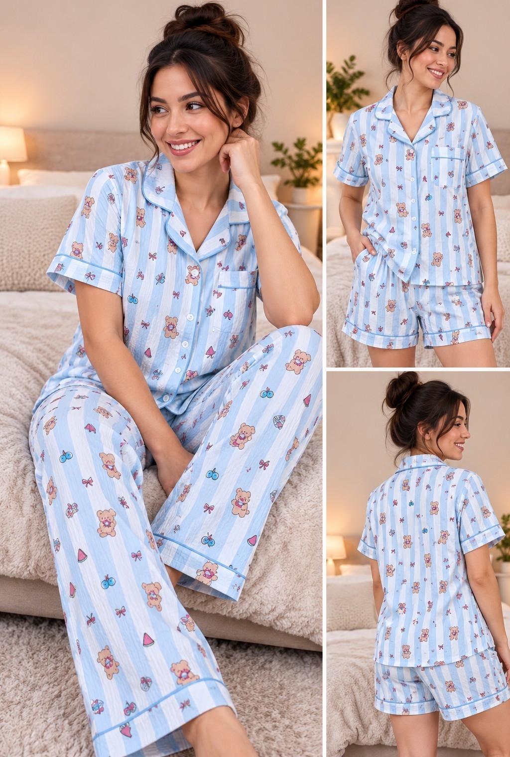 Pijamas 3 Piezas Importados Lino - Imagen 9