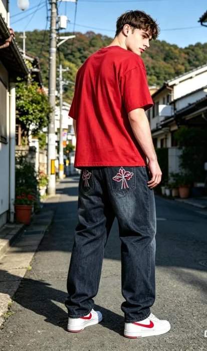 Baggy de Hombre Bordado con Strass