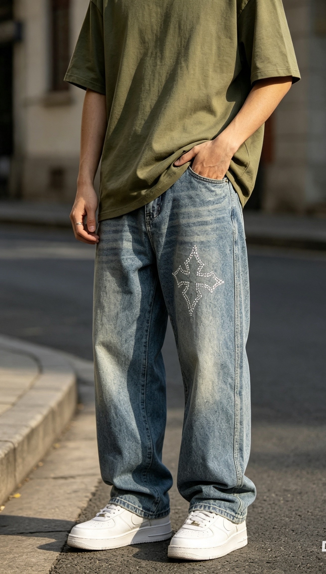 Baggy de Hombre Bordado con Strass - Imagen 3