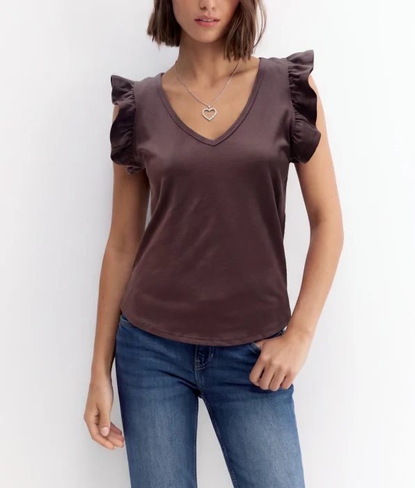Remera de Jersey con Volado en Mangas