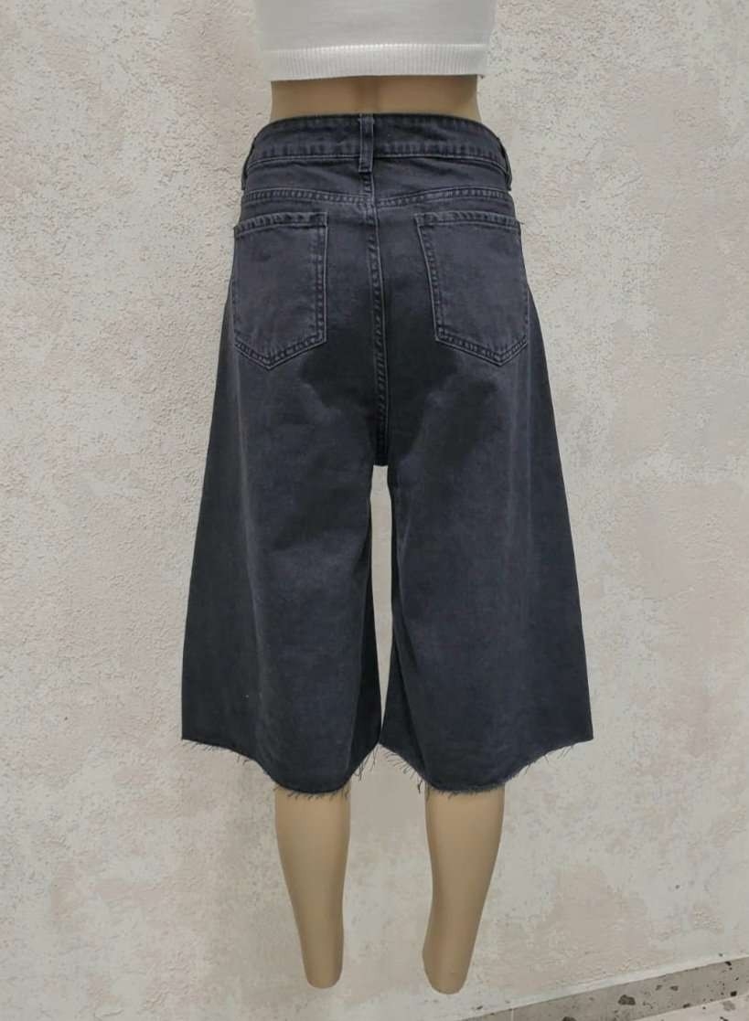 Bermuda Oversize Negra Denim Rigida Premium - Imagen 2