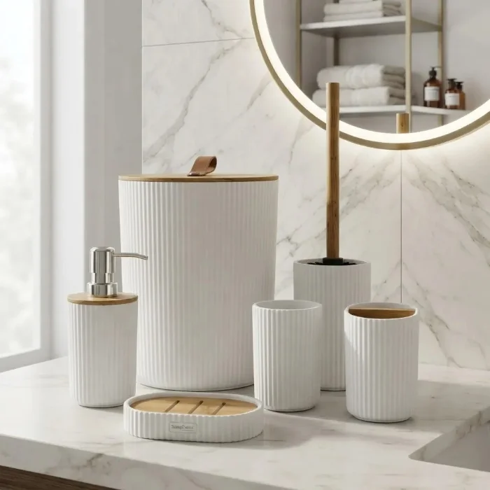Set de Baño Rayado 6 Piezas Bambu Kyk