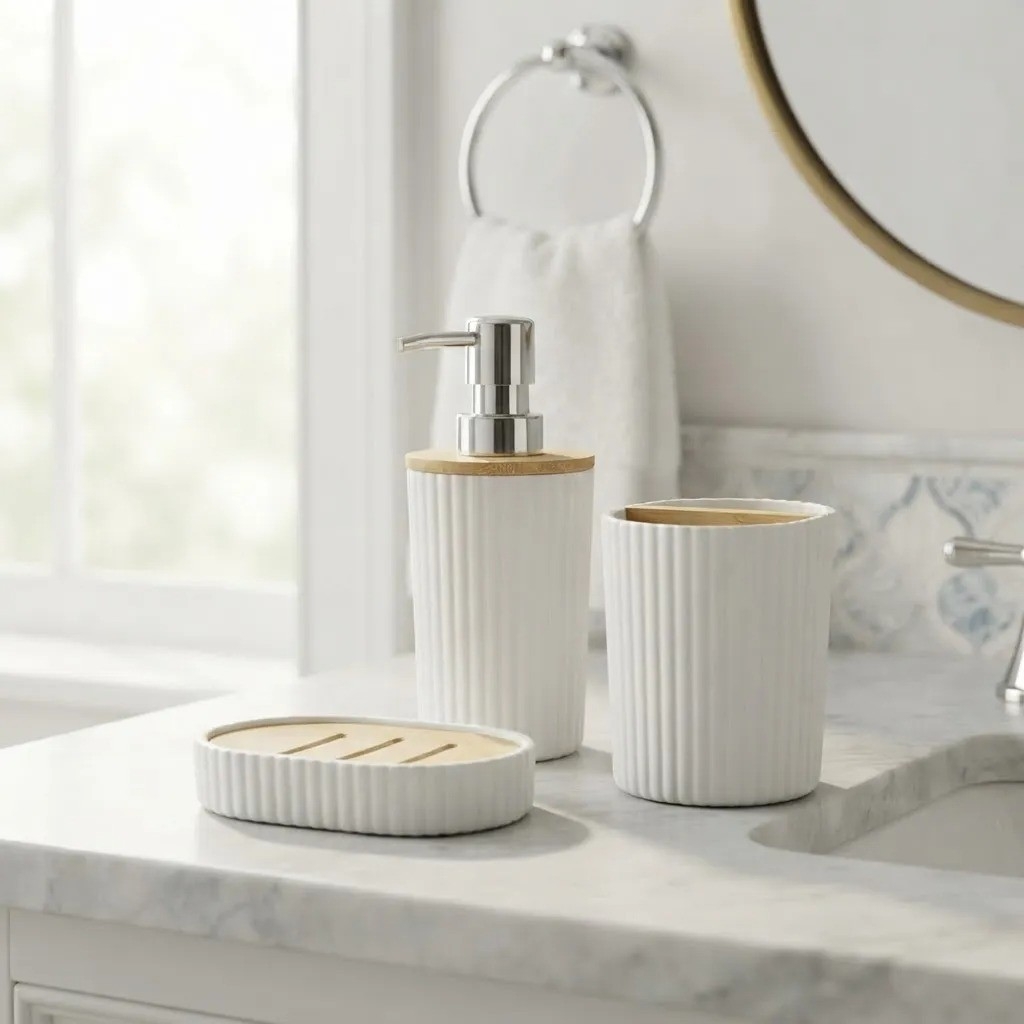 Set de Baño Rayado 6 Piezas Bambu Kyk - Imagen 2