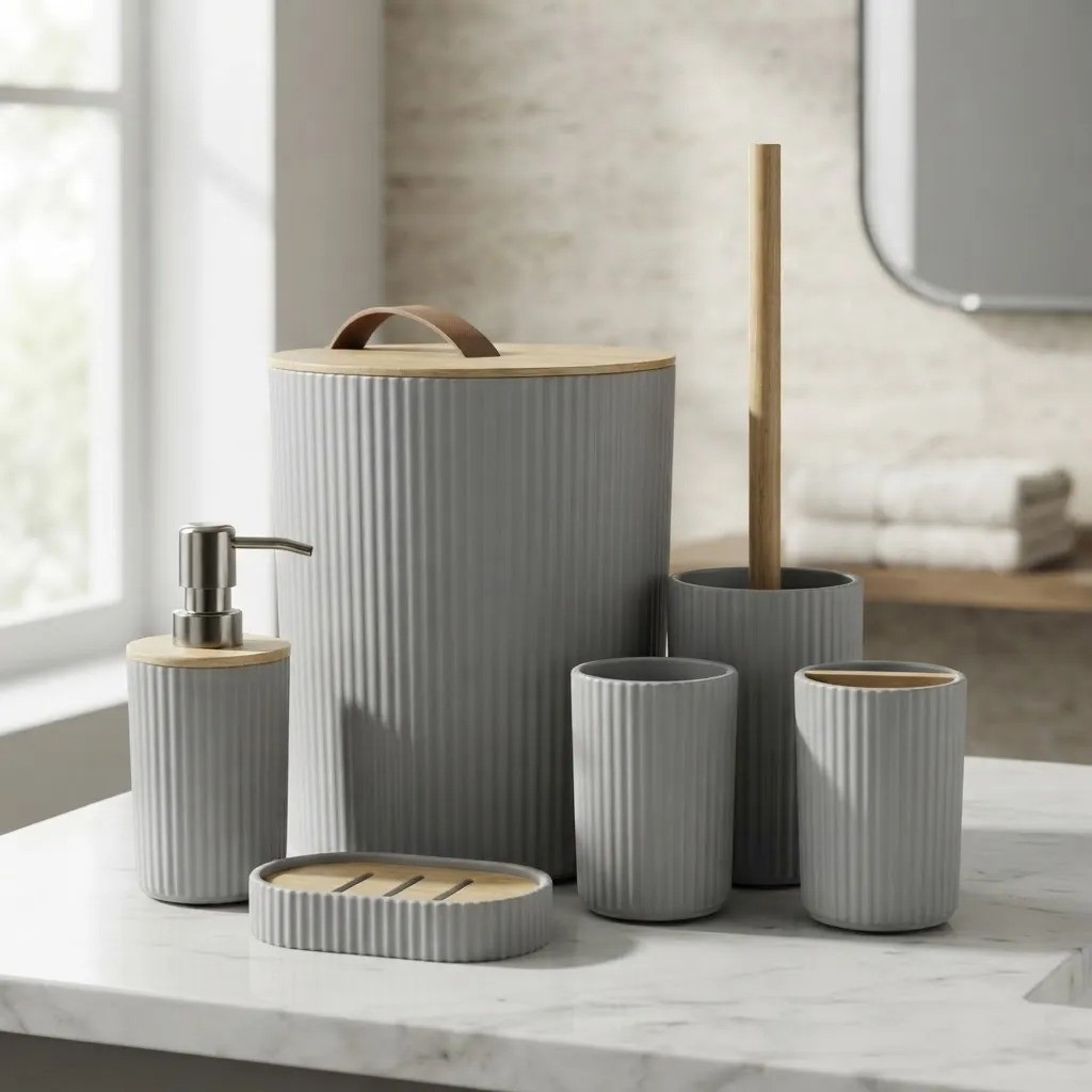 Set de Baño Rayado 6 Piezas Bambu Kyk - Imagen 3