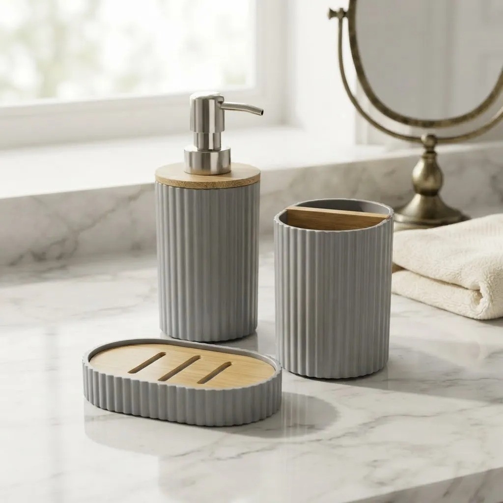 Set de Baño Rayado 6 Piezas Bambu Kyk - Imagen 4