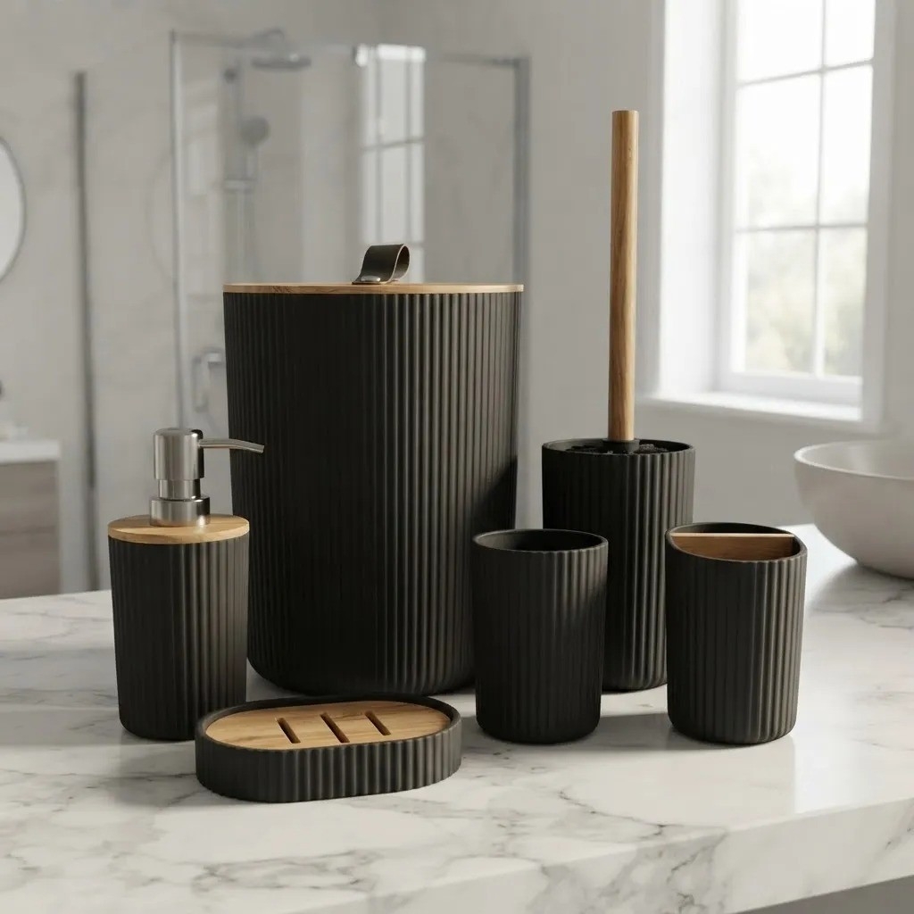 Set de Baño Rayado 6 Piezas Bambu Kyk - Imagen 5