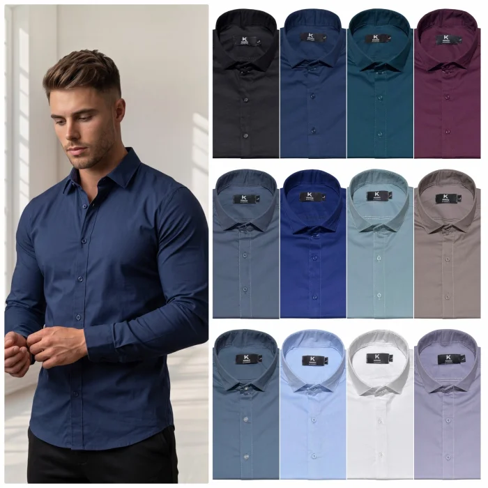 Camisa Liso Elastizado Slim Fit Manga Larga