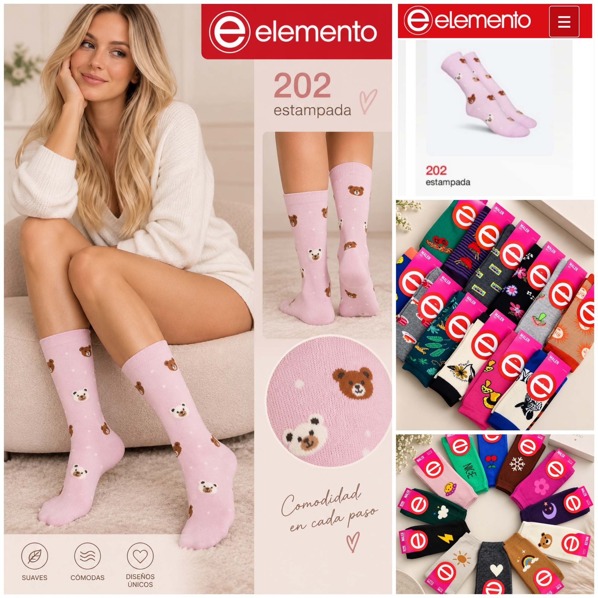 (art:202) Elemento 1/2 Caña Medias C/estampas Dama - Imagen 1