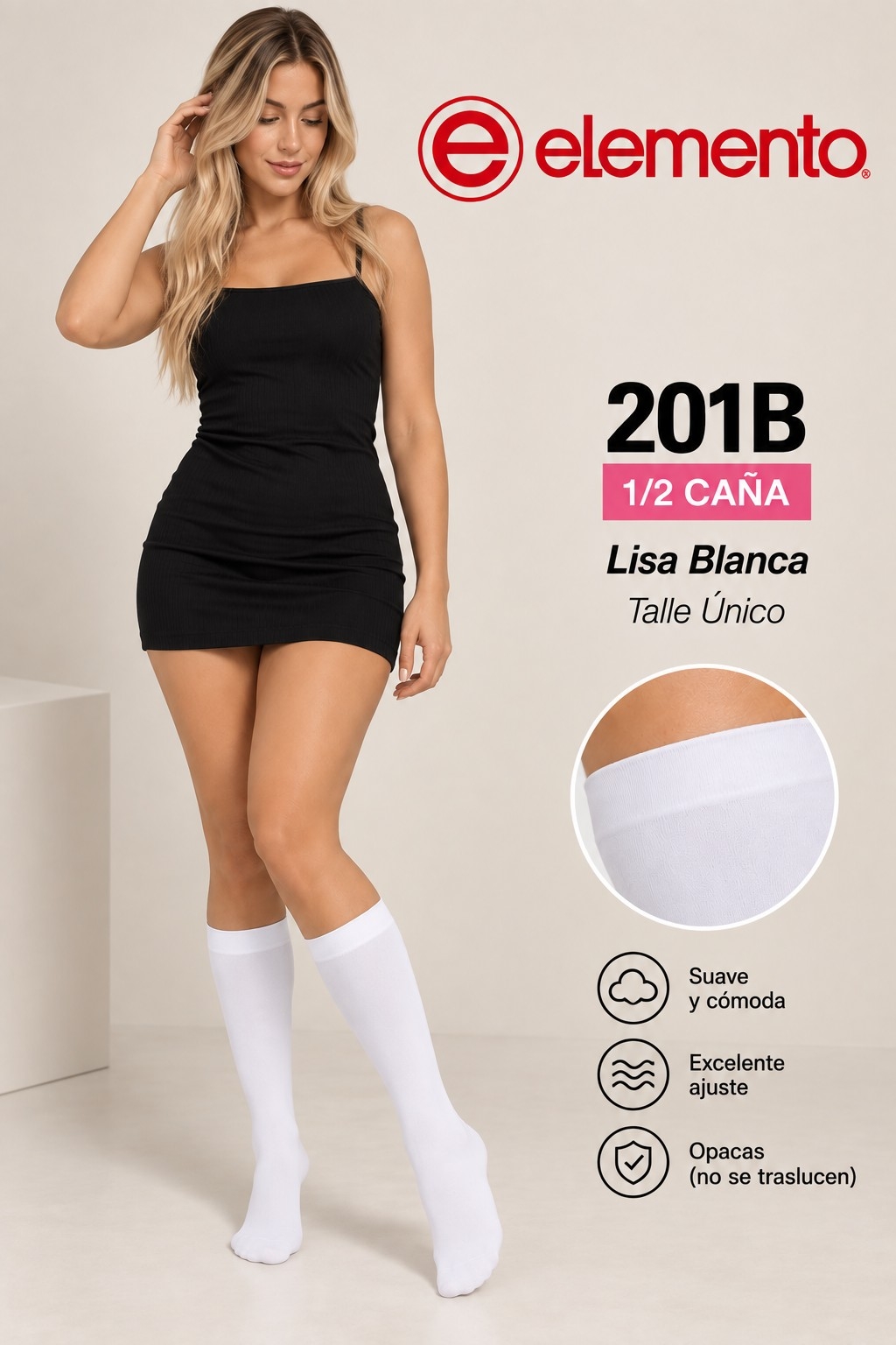 (art:201b)elemento 1/2 Caña Medias Blancas Lisas Dama - Imagen 4