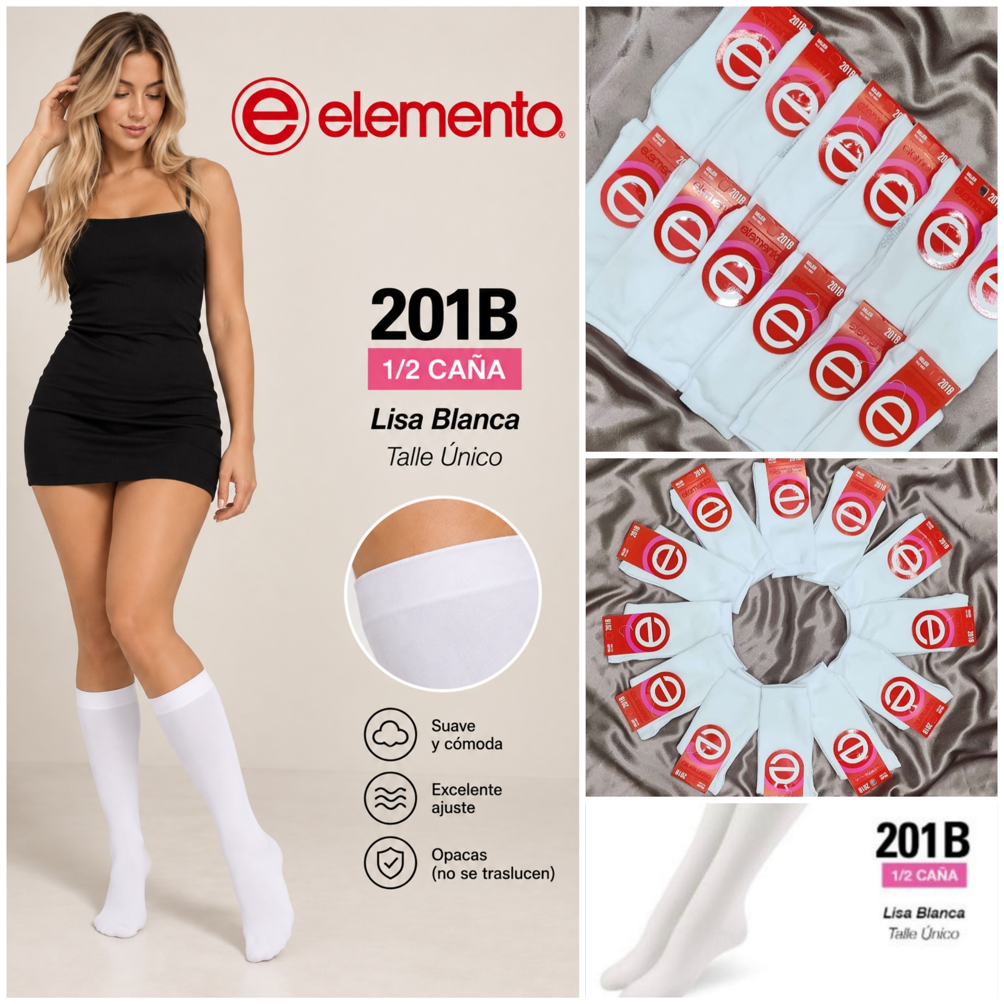(art:201b)elemento 1/2 Caña Medias Blancas Lisas Dama - Imagen 1