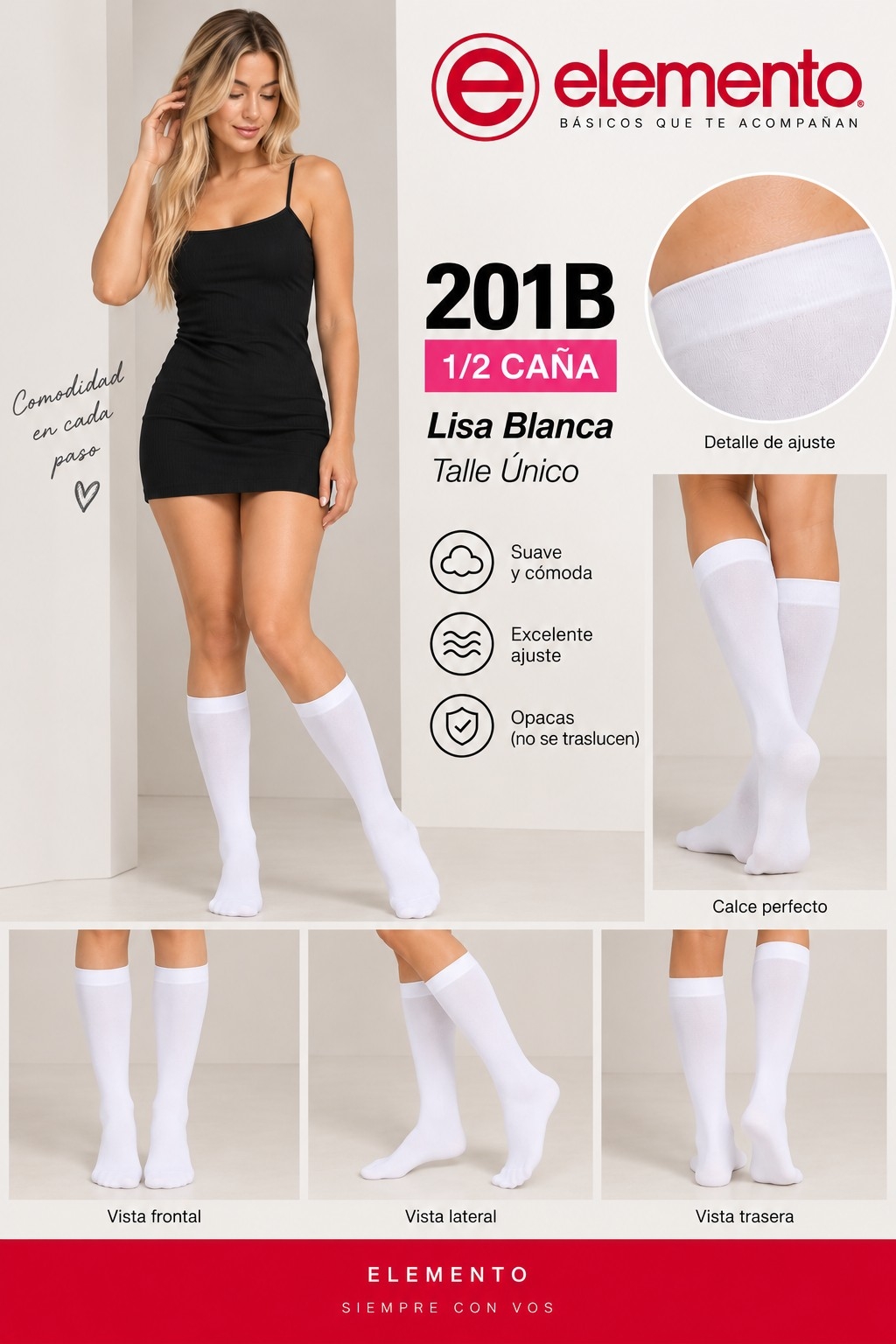 (art:201b)elemento 1/2 Caña Medias Blancas Lisas Dama - Imagen 4