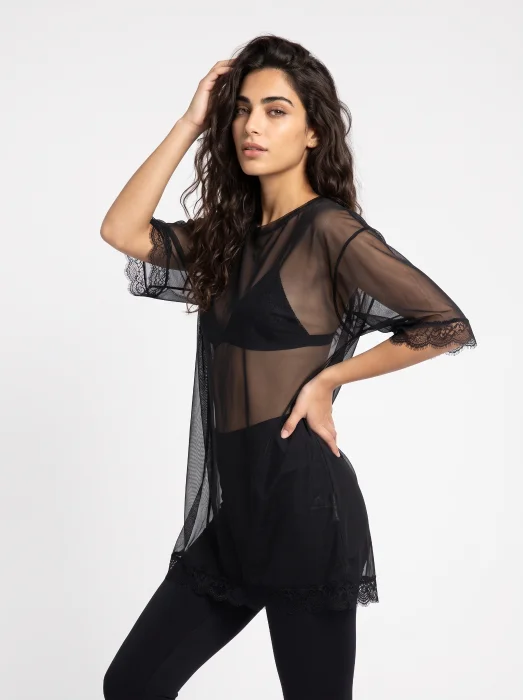 Remeron Oversize de Tul con Encajes Puntillas