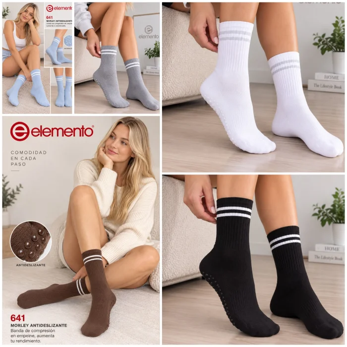 (art:641)elemento 1/3 Caña Medias Antideslizante Lisas C/rayas  Dama