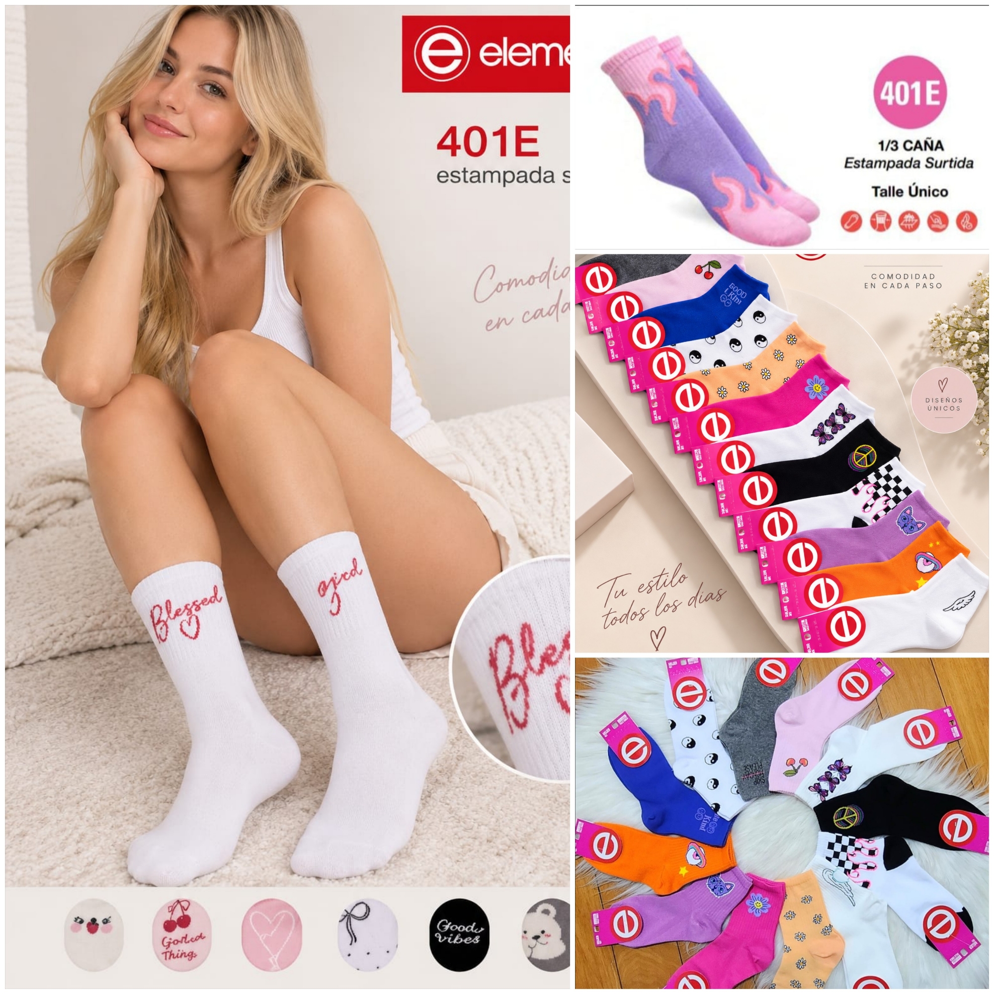 (art:401e)elemento 1/3 Caña Medias Estampada Dama - Imagen 1