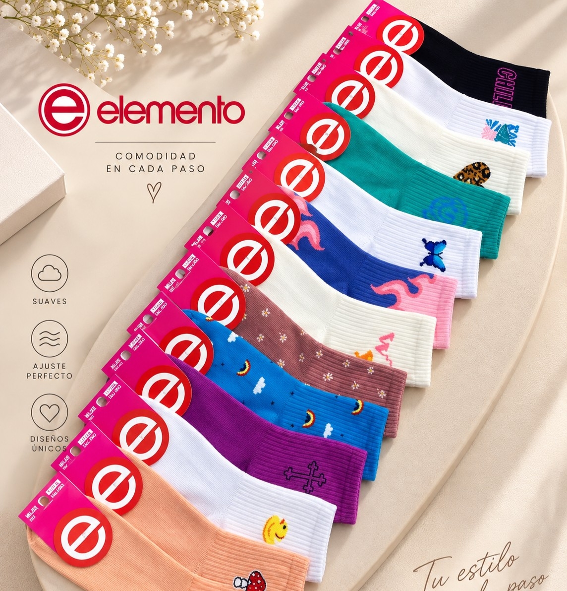 (art:401e)elemento 1/3 Caña Medias Estampada Dama - Imagen 3