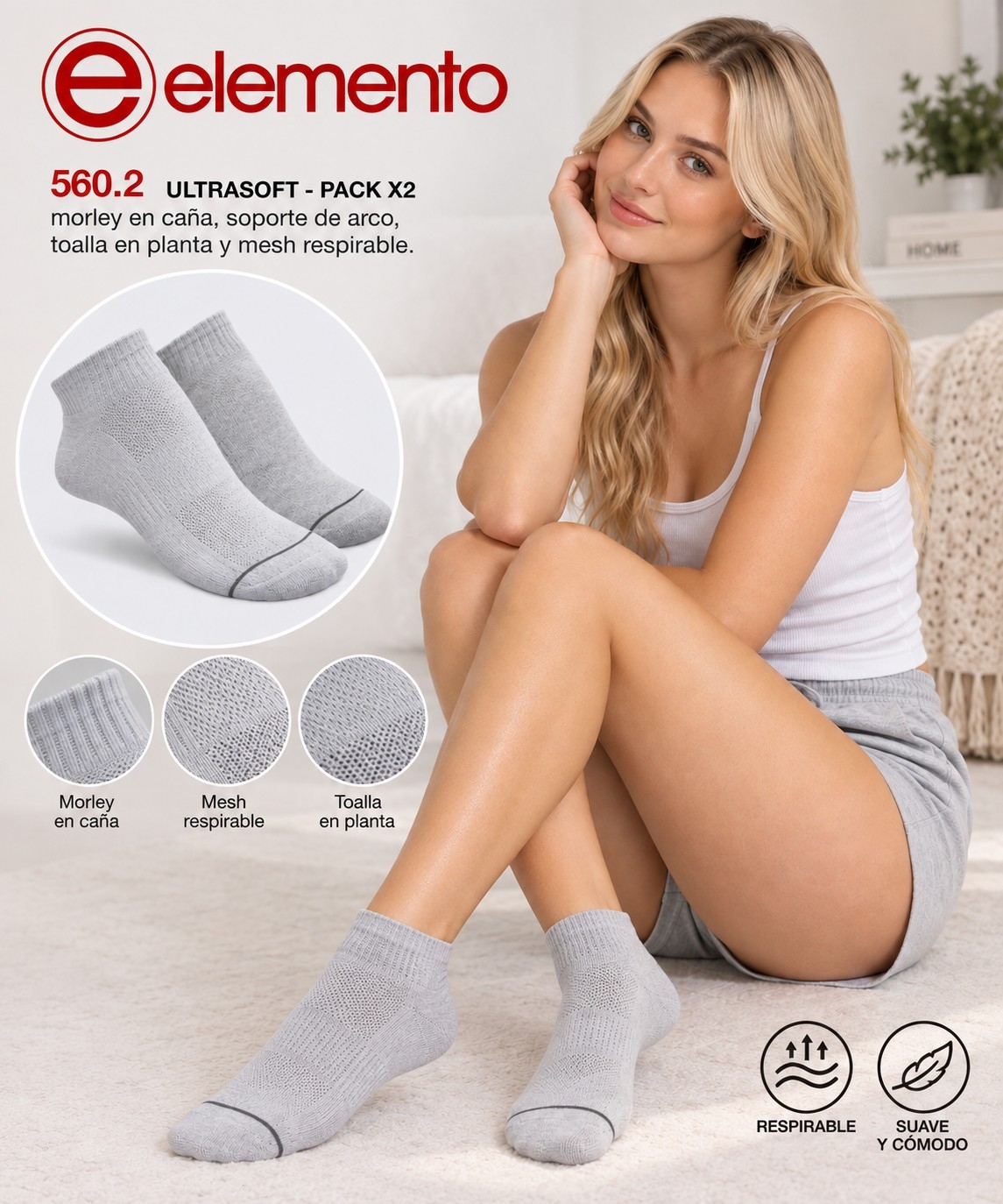 (art:560.2)elemento Pack X2 Soquete Toalla Ultrasoft Dama - Imagen 2