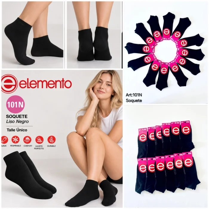 (art:101n)elemento Soquete Negro Liso Dama