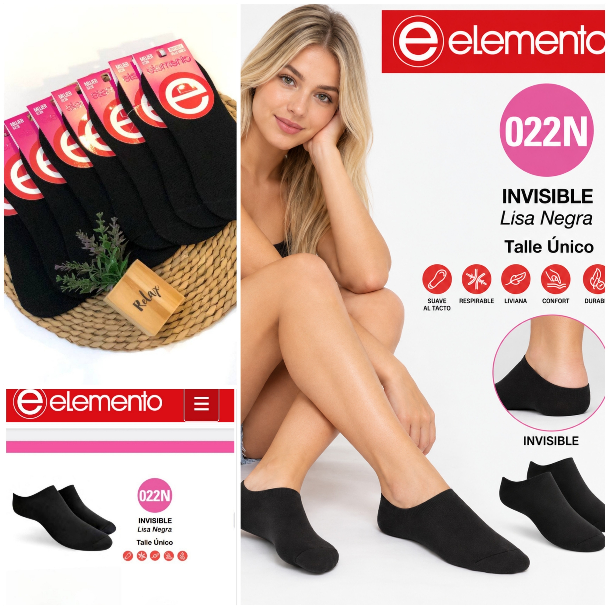 (art:022bn)elemento Medias Invisible Lisa Unisex - Imagen 2