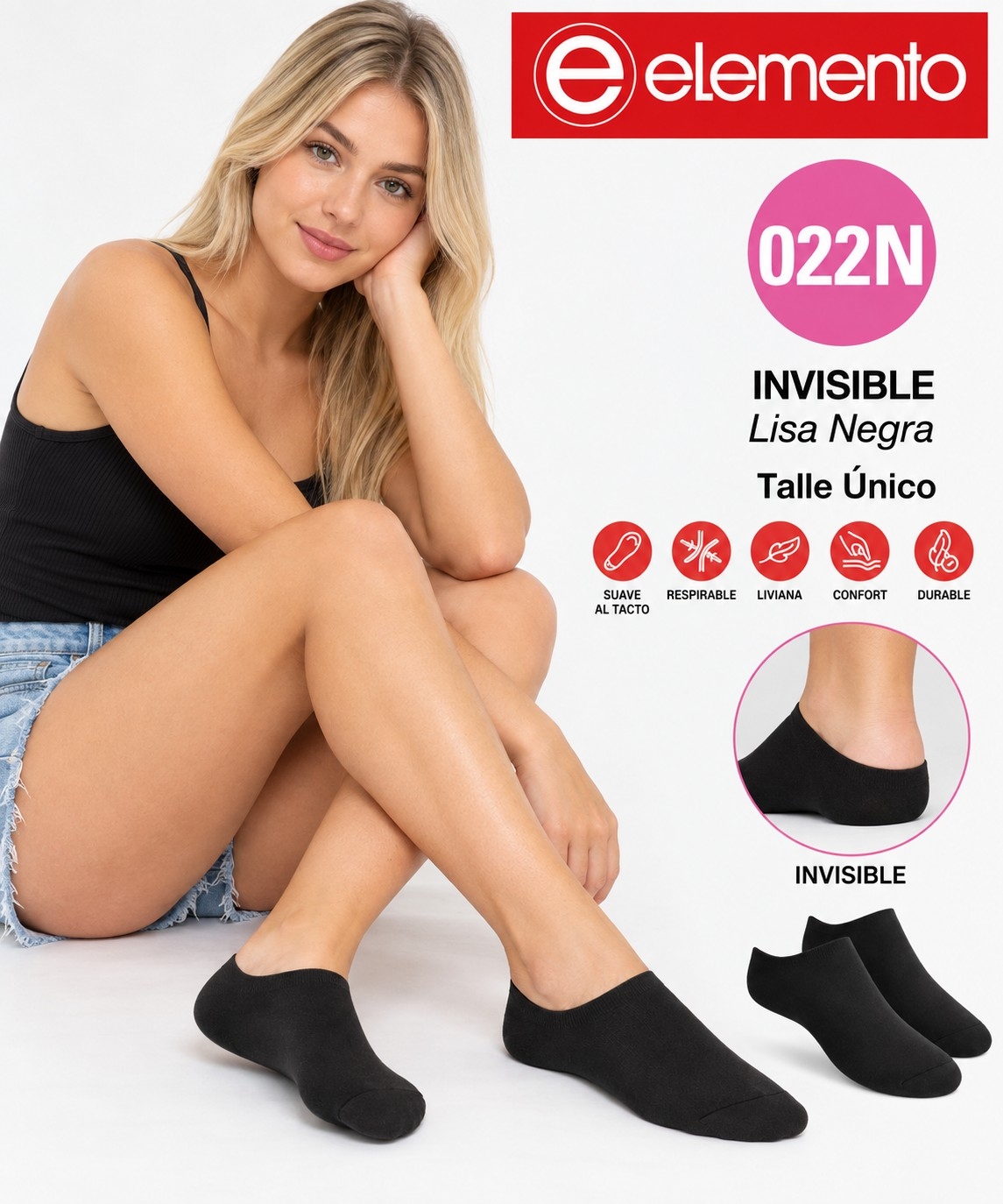 (art:022bn)elemento Medias Invisible Lisa Unisex - Imagen 5