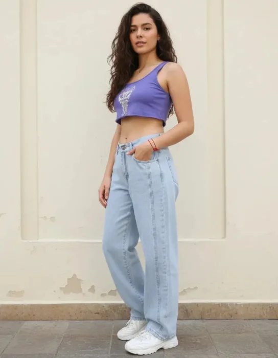 Jean Wide Leg Pierna Ancha Rígido Tendencia Mar Azul (artículo 513)