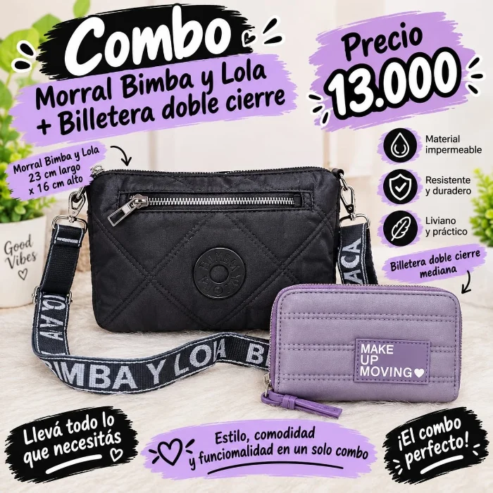 Combo Morral Impermeable + Billetera Doble Cierre Excelente Calidad