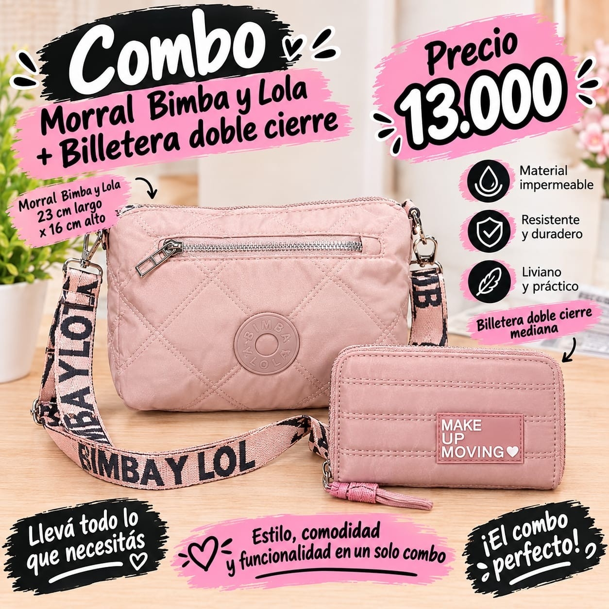 Combo Morral Impermeable + Billetera Doble Cierre Excelente Calidad - Imagen 2