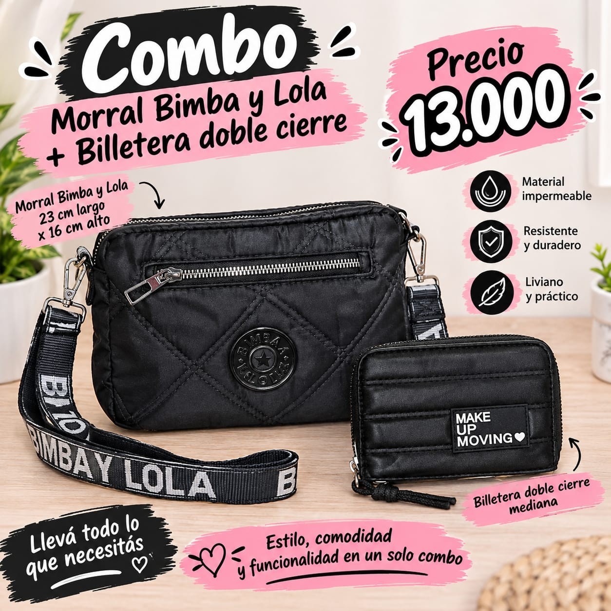 Combo Morral Impermeable + Billetera Doble Cierre Excelente Calidad - Imagen 3
