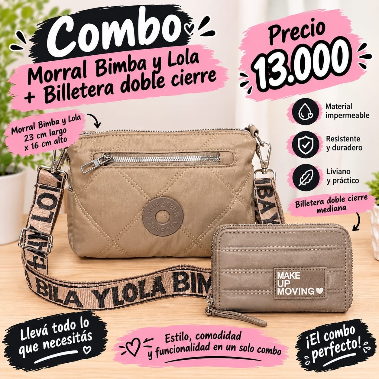 Combo Morral Impermeable + Billetera Doble Cierre Excelente Calidad - Imagen 5
