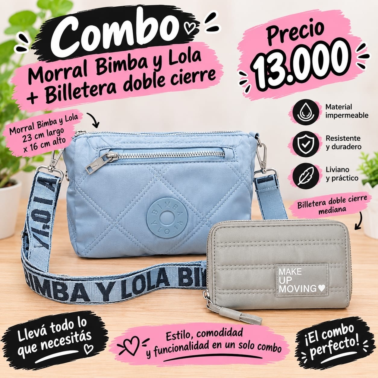 Combo Morral Impermeable + Billetera Doble Cierre Excelente Calidad - Imagen 6