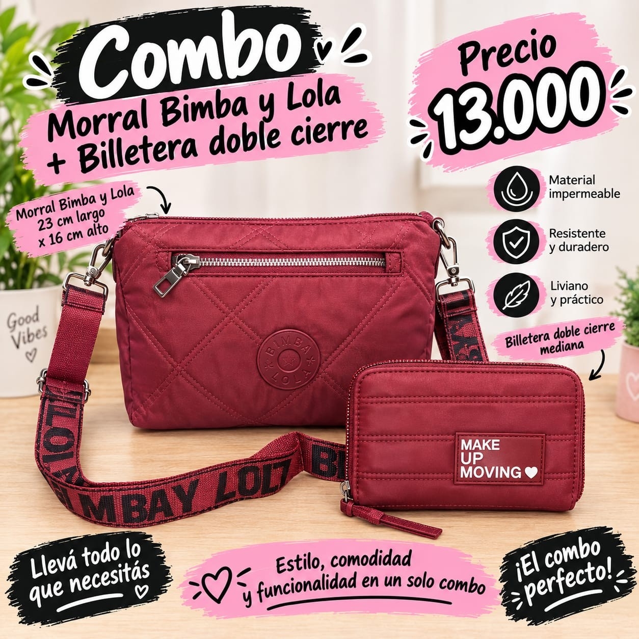 Combo Morral Impermeable + Billetera Doble Cierre Excelente Calidad - Imagen 7